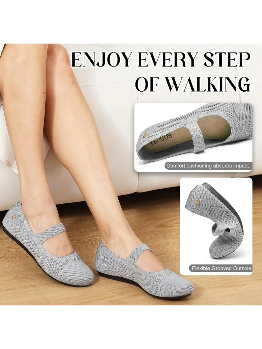Women's Knit Grey Micro Fiber Comfortable Round Toe Flats Slip on Casual Shoes